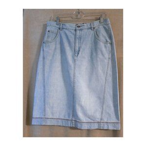 French Cuff Light Blue Denim Midi Skirt Size 12